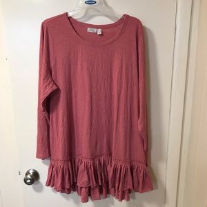 Logo pink cotton top with ruffle